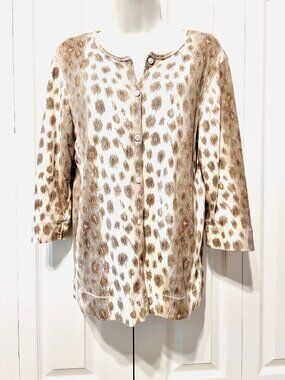 Liz Claiborne Liz Wear Jeans-Women's Animal Print Cotton 3/4 Sleeves Cardigan